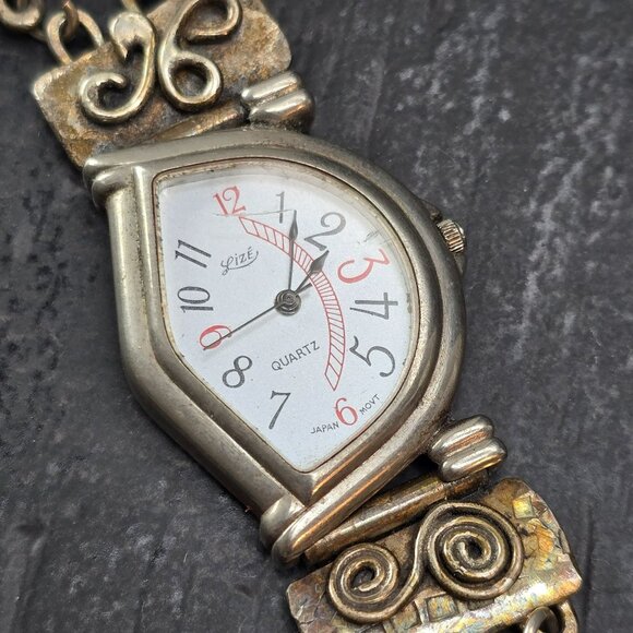 Vintage Silver-Tone Quartz Watch Textured Linked Band & Artistic Design JJ4154 - Picture 4 of 7